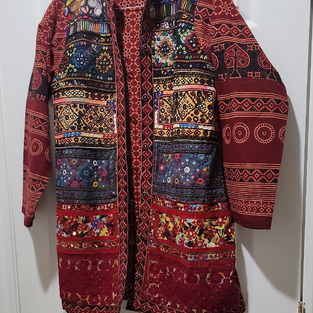 Red Geometric Jacket with Intricate Patterns.New. Its All Hand Embroidery - Picture 3 of 4